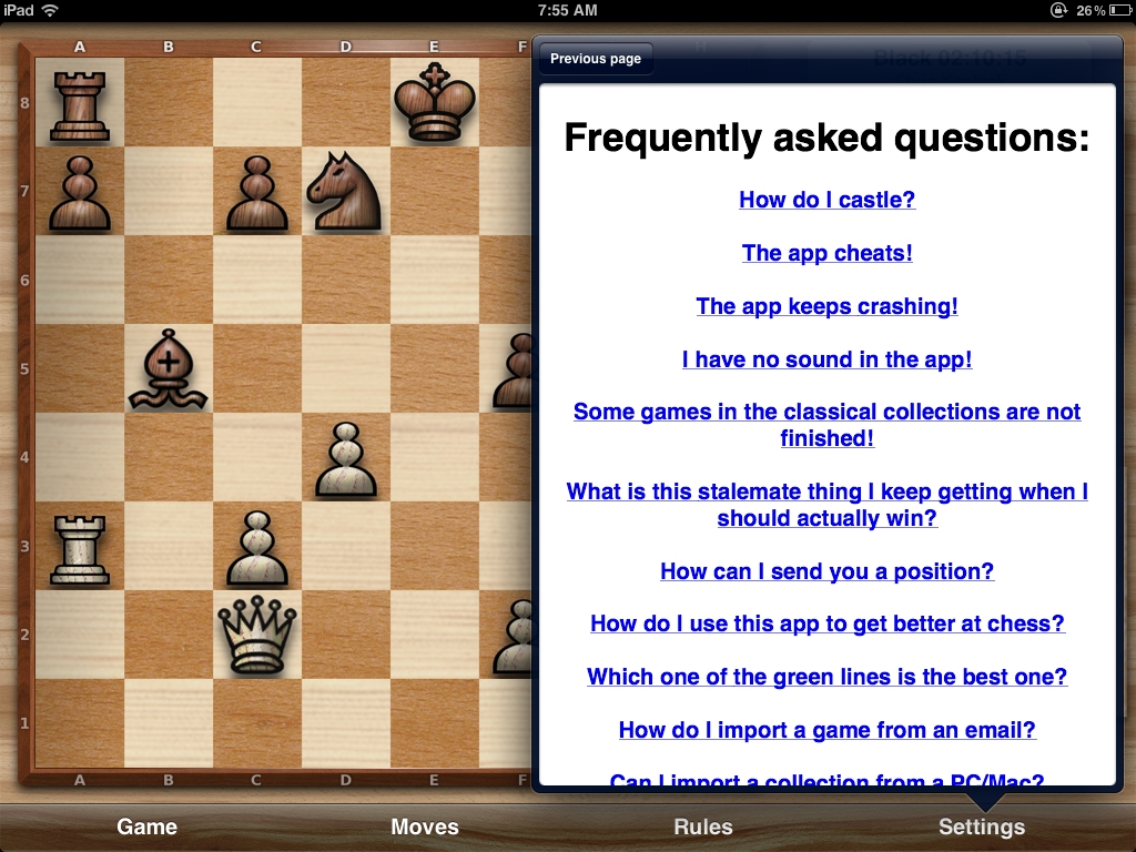 Chess Pro with coach - FAQ menu - page down for more info