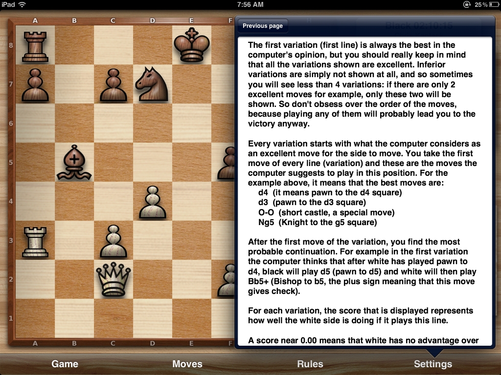 Chess Pro with coach - Analysis screen #2 - page down for more info