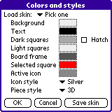 Current color, icon, and piece settings are displayed.