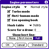 Chess Tiger's Engine Parameters Screen