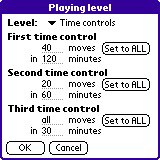 Chess Tiger's Time Controls selection display